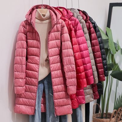 ZZOOI SEDUTMO Winter  Womens Down Jackets Long Ultra Light Thin Casual Coat Puffer Jacket Slim Remove Hooded Parka ED1275
