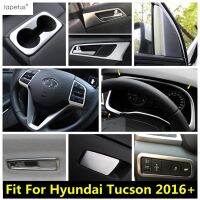 “{》} ชุดตกแต่งภายในสำหรับ Hyundai Tucson 2016-2020ไฟหน้าสวิทช์โคมไฟแผงหน้าปัดแผงปุ่มรถแข่งแอร์ชุดตะแกรง ABS อุปกรณ์ตกแต่ง ABS