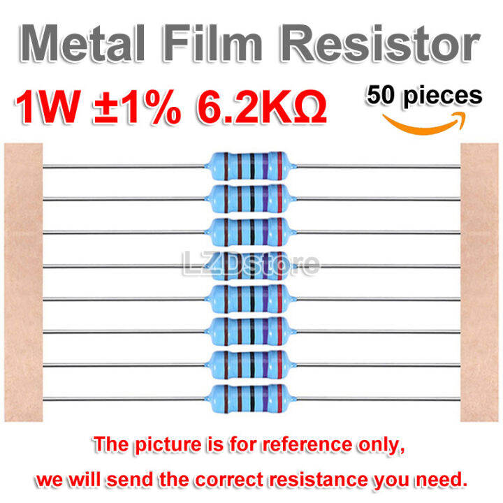 50ชิ้น6-2k-โอห์ม1วัตต์6-2kr-1-โลหะต้านทานตัวต้านทานแบบฟิล์ม
