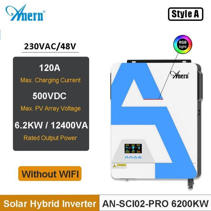 Hybrid Solar Inverter 6.2KW 6200W 48V Pure Sine Wave Inverter MPPT 120A ...