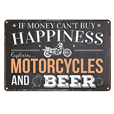 ป้ายดีบุกโลหะถ้า Can39เงินซื้อความสุขอธิบายรถจักรยานยนต์และเบียร์สำหรับบาร์ตกแต่งผนังโรงรถคาเฟ่วินเทจย้อนยุค
