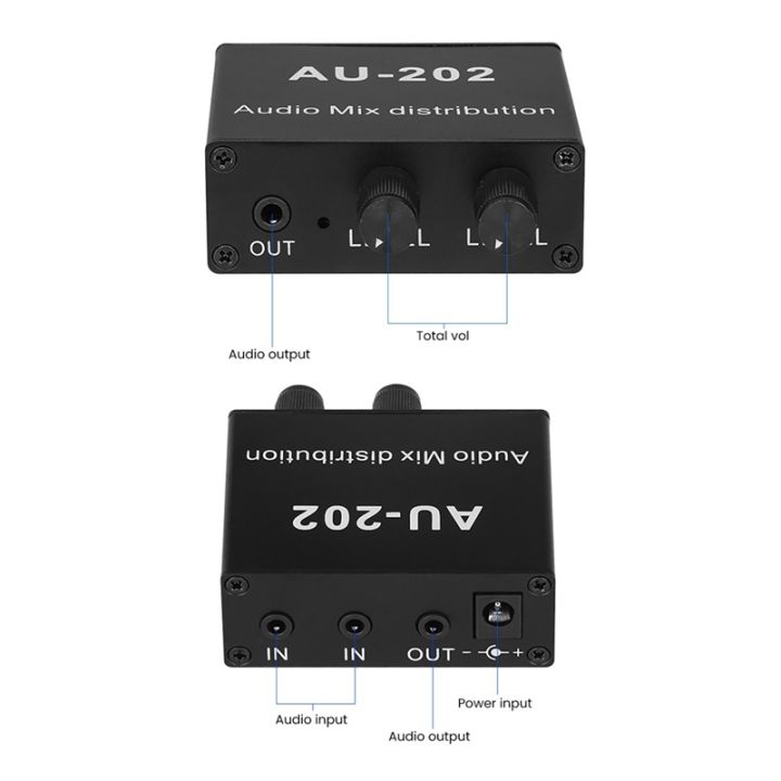 au-202-stereo-mixer-audio-distributor-independent-control-audio-mixer-for-headphone-external-power-amp-2-input-2-output-eu-plug