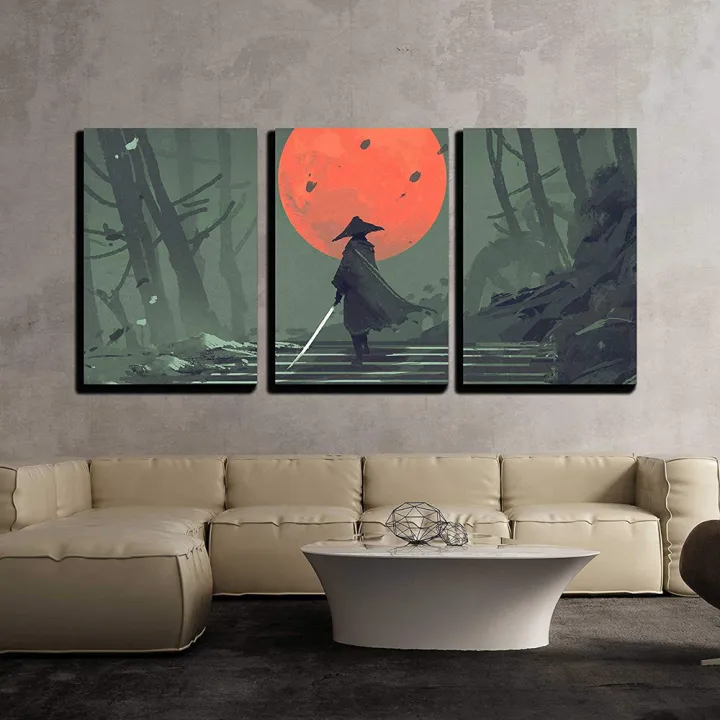 Home Decor Modular Poster Pictures Wall Art Japan Style Cartoon Samurai In Night Forest Canvas Painting Printed For Living Room Lazada - Samurai Home Decor