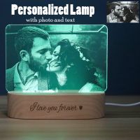 Dropshipping Photo&amp;Text Customized 3D Night Light Desk Lamp Wooden Base Personalized Gift USB Power Bedroom Lamp Home Decor Ceiling Lights