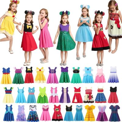 Disney Frozen Princess Dress For Girls Elsa Anna Summer Casual Clothes Rapunzel Snow White Belle Dress Up Birthday Party Vestido
