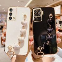 Reno5 Lite Love Heart Bracelet Case For Oppo Reno 6 5 Lite Reno7 4g 5g 5lite Chain Plating Silicone Cover Realme 9 8 10 Pro Plus