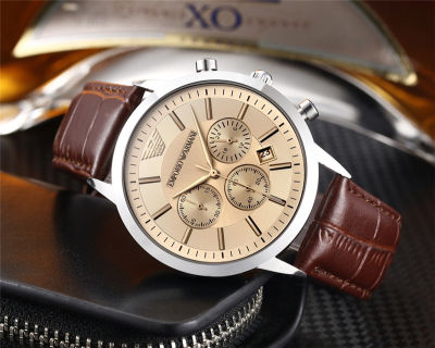Armani นาฬิกาข้อมือสำหรับผู้ชายสไตล์คลาสสิก,นาฬิกาควอตซ์ลำลองแฟชั่นนาฬิกาสไตล์คลาสสิกของแท้