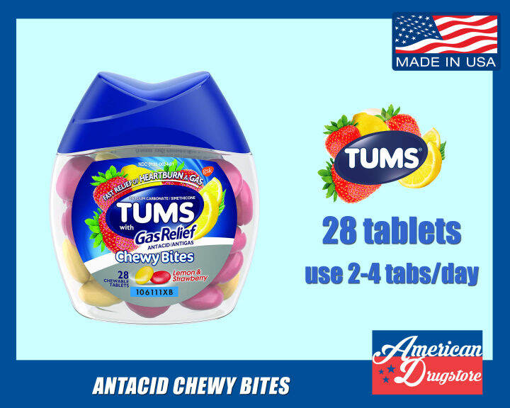 TUMS Chewy Bites with Gas Relief Antacid Antigas, Lemon & Strawberry