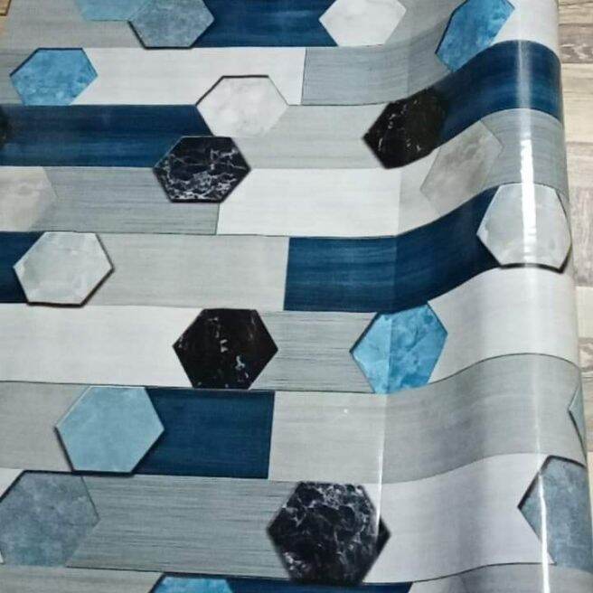 RUBBERIZED LINOLEUM HEXAGON BLUE(120per 1yards= 90 cm. haba 180 cm
