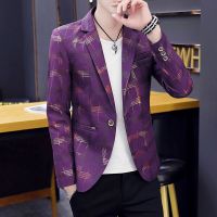 ZZOOI 2022 new fashion plaid slim fit small suit for men autumn new Korean version for teenagers with a single button blazer men