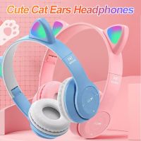 Flashing LED Cute Cat Ears Headphones Bluetooth Wireless Headset with Mic P47M Kid Girl Stereo Music Earbud Sports Headphones Over The Ear Headphones