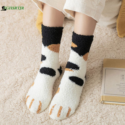 ถุงเท้ากรงเล็บแมวผู้หญิงกันลื่นถุงเท้าผ้านุ่มฤดูหนาวสำหรับอบอุ่นในหน้าหนาว