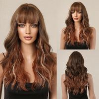 Red Brown Blonde Highlight Wavy Synthetic Wigs for Women Natural Hair Wigs with Bangs Heat Resistant Daily Cosplay Hair