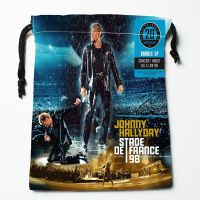 Johnny Hallyday Drawstring Bags HD Print 18X22CM New Arrival Soft Satin Fabric Resuable Storage Clothes Bag Shoes Bags 12.2