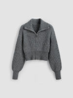Cider Solid Knit Polo Zipper Cardigan