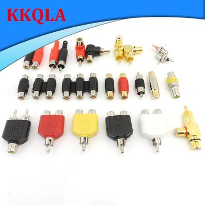 QKKQLA 2pcs RCA Male female to 2rca 3rca male Female RCA Connector Splitter Adapter AV Video Audio T Plug RCA 2 3 way right angel a1