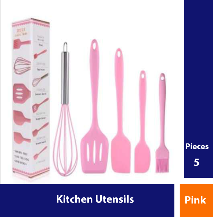 5pcs Silicone Cooking Utensil Set, Minimalist Pink Kitchen Gadget Tool Set  For Kitchen