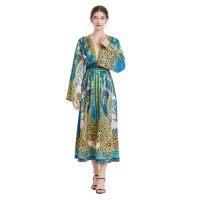 Women Dress Spot Real  Elegant Long Sleeve  Vintage Printed Maxi Dress