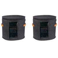 2X Round Hat Storage Box - Foldable Hat Box with Lid for Stuffed Clothes and Animal Toy, Carrying Box Dark Grey