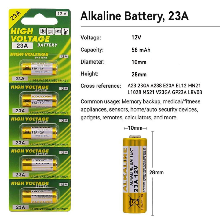 ถ่าน-23a-12v-ถ่านกริ่งไร้สาย-รีโมตรถยนต์-รุ่น-power-cellalkaline-battery-1-แผงมี-5-ก้อน