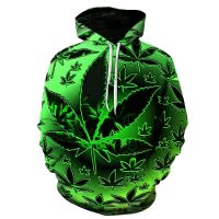 Sudadera con capucha de hojas verdes para hombre y mujer, jersey de manga larga con estampado 3D, chándales de otoño