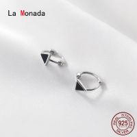 [Han ornaments] La Monada หญิงขนาดเล็กต่างหูห่วงเงิน925ผู้หญิงสีดำสามเหลี่ยม925เงินเครื่องประดับแฟชั่นต่างหูเงิน925ผู้หญิง