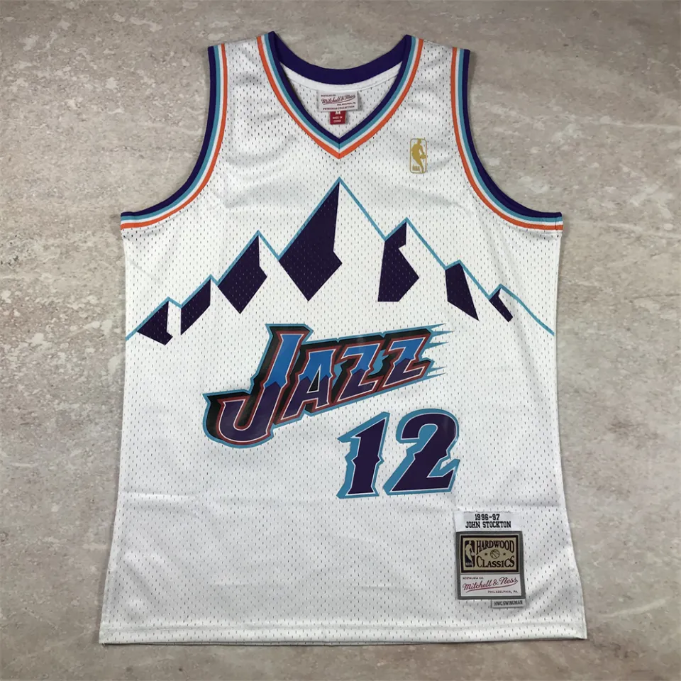 Men's Mitchell & Ness John Stockton Utah Jazz White 1996-97 Hardwood Classics Swingman Jersey