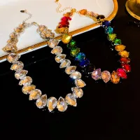 Colorful Rhinestone Crystal Necklace For Women Luxury Fashion Water Drop Choker Necklaces For Party Wedding Bridal Jewelry