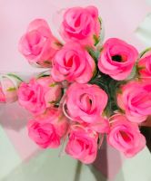 ดอกกุหลาบสีชมพู กุหลาบปลอม แพ็คละ 12 ดอก ดอกไม้วาเลนไทน์