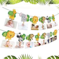 1 set Animal 1-12 month Photo Banner Jungle Safari 1st Birthday Bunting Party Supplies Wild One