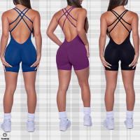 Backless กีฬา Jumpsuit ผู้หญิง2023 Lycra Fitness Overalls กางเกงขาสั้น ชุดกีฬายิมเสื้อผ้าออกกำลังกายสำหรับผู้หญิง Sportwear...