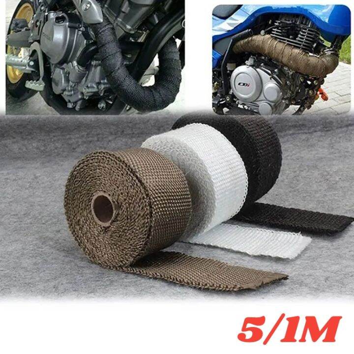 5/1M Roll Fiberglass Heat Shield Motorcycle Exhaust Thermal Tape Header Pipe Heat Wrap Tape