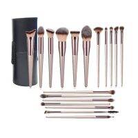 Makeup Brush Set 18 Pcs Foundation Powder Concealers Eye shadows Blush Makeup Brush Champagne Gold Cosmetic Brushes with Holder