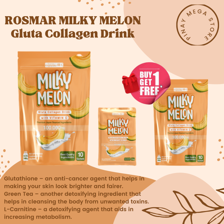 Buy 1 Get 1 Rosmar Milky Melon Collagen Drink (10pcs sachet per box