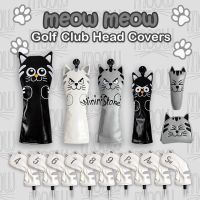 Golf Headcover Cute Cat Golf Club Head Cover For Driver Fairway Hybrid Putter PU Leather Protector Wood Covers