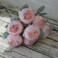 hot【cw】 Silk Artificial Bouquet Flowers Decoration 7 Heads Pink Fake Peonies