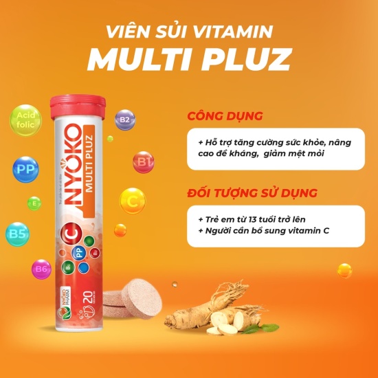 Viên sủi multi pluz nyoko chiết xuất vitamin c, b,e, pp nhân sâm - ảnh sản phẩm 1