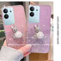 Phone Case เคส VIVOV29 5G VIVO Y27 Y78 V29 5G 4G ระยิบระยับท้องฟ้าเต็มไปด้วยดวงดาวท้องฟ้าเคสโทรศัพท์ด้วยพลอยเทียมสีขาว Camellia 2023ฝาหลังกระต่าย