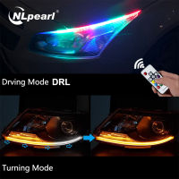 NLpearl 2x Neon Flowing DRL LED Strip Turn Signal Lamp App Remote RGB Flexible DRL LED Daytime Running Lights for Car Headlights