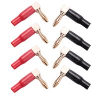 8Pcs 4mm Banana Plug Speaker Wires Connector Adapter 24K Gold Plated Screw Type Pure Copper Right Angle Banana Plugs