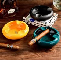 LOONG Ashtray Ceramic Home Round Living Room Creative 3 Slot Ashtray Holder