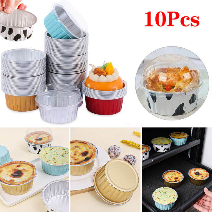 10Pcs Aluminium Foil Baking Cups Tray Cake Paper Cups Pastry Box with
