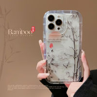 CaseStar เคสโปร่งใสไม้ไผ่พิมพ์ลายสไตล์จีนสำหรับ iPhone 14 13 12 11 Pro Max Plus ป้องกันการตกเคสโทรศัพท์มือถือคลุมทั้งหมดตัวปกป้องกล้องถ่ายรูป INS สไตล์เก๋ไก๋