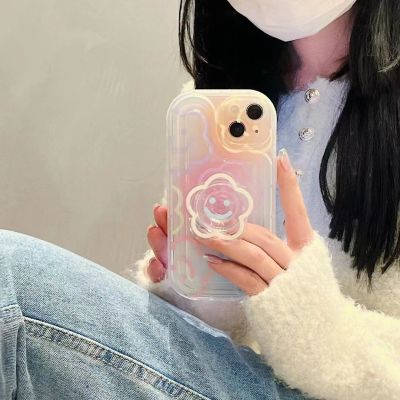 สายที่มีสีสัน Graffiti ดอกไม้ยืนกรณีโทรศัพท์สำหรับ iPhone14promax เคสโทรศัพท์ Hovers โปร่งใสสำหรับ iPhone13 เคสโทรศัพท์สีสันสดใสสำหรับ iPhone12 เคสโทรศัพท์มือถือแฟชั่นเกาหลีสำหรับ iPhone11Promax