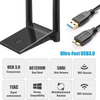 Dual Band 1200Mbps USB 3.0 WiFi Adapter AC1200 Wireless USB Wifi Lan Dongle 2.4G/5Ghz Wi-fi Receiver Antenna Network Card  USB Network Adapters