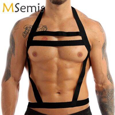 【YF】 Sexy Mens Elastic Body Chest Harness Belts Shoulder Straps Lingerie Man Halter Neck Hollow Out Nightclub Costume