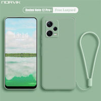 NORVIK Xiaomi Redmi Note 12 Pro + /Note 12 Pro Plus เลนส์เคสโทรศัพท์เคสกันกระแทกขอบตรงทึบฝาหลัง TPU แบบนิ่มที่เป็นซิลิโคนเหลวพร้อมสายคล้อง N26-D2