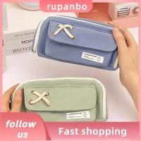 RUPANBO039392692 ผ้าใบแคนวาส กล่องใส่ดินสอ จุได้มาก สามชั้น กระเป๋าใส่ดินสอ แบบพกพาได้ ซิปมีซิป กระเป๋าใส่ปากกา เครื่องเขียนอุปกรณ์เครื่องเขียน