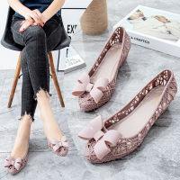 【Fast Shipping】Wedge hole shoes jelly openwork breathable womens sandals bow comfortable beach shoes