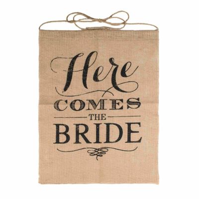 "Here Comes the Bride" Wedding Rustic Ceremony Burlap Banner For Flower Children 40cm x 50cm